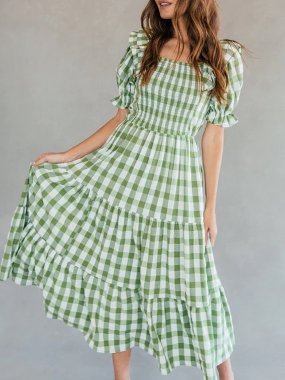 JessaKae Gingham Check Smocked Tiered Midi Dress size M